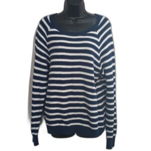 Liz Claiborne Shirt Sze XL Blue/White Stripe Sweater Casual Knit Cotton Nautical